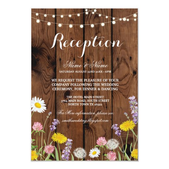 Wild Flowers Rustic Wedding Reception Cards Wood
