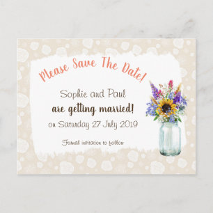 Wild Flowers Save The Date Postcard