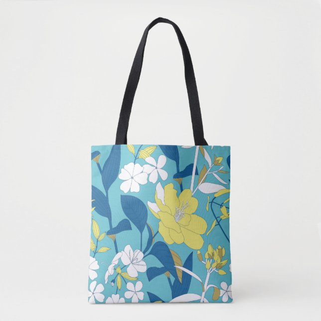 Wild flowers seamless pattern on white background  tote bag (Front)