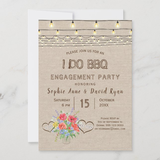 Wild Flowers String Lights I DO BBQ Engagement Invitation (Front)