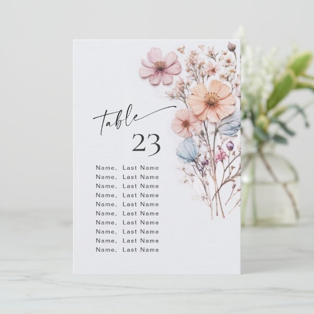 Wild Flowers Table Number Cards Seating Chart (Standing Front)