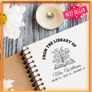 Wild Flowers Vintage Book From The Library Of Self-inking Stamp