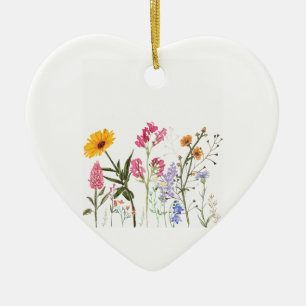 Wild Flowers , Vintage Botanical Pastel Floral  Ceramic Ornament