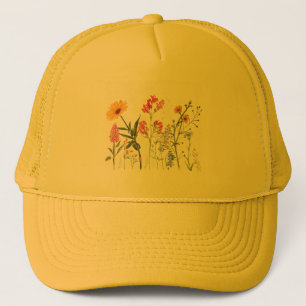 Wild Flowers , Vintage Botanical Pastel Floral  Trucker Hat