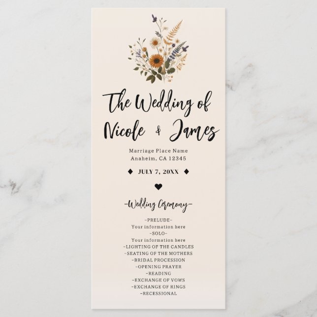 Wild Flowers Vintage Floral Boho Wedding Program (Front)