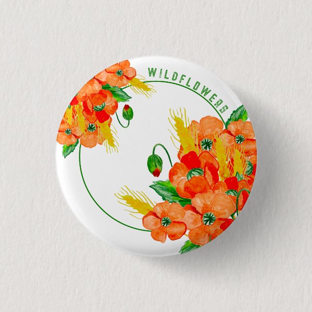 Wild flowers watercolor 1 inch round button (Front)