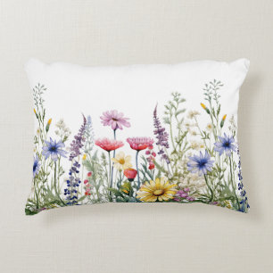 Wild Flowers Watercolor Art Accent Pillow