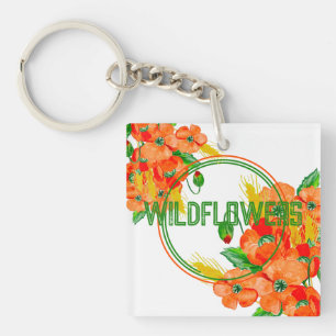 Wild flowers watercolor keychain