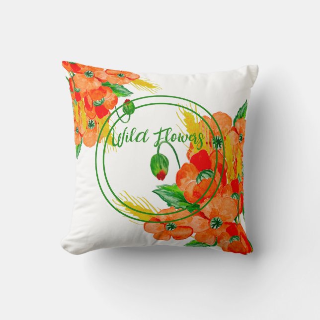 Wild flowers watercolor throw pillow (Front)