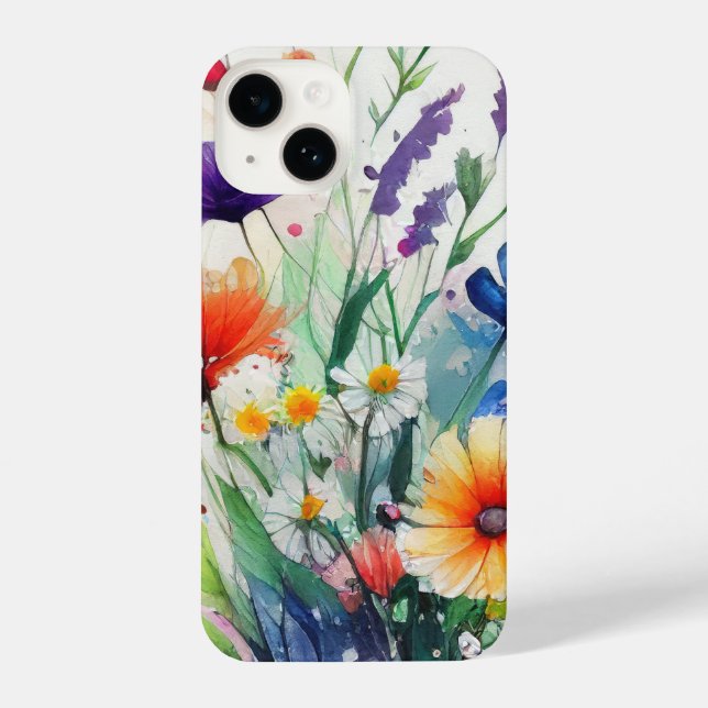 Wild Flowers Watercolor Trendy iPhone Case (Back)