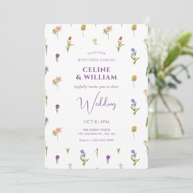 Wild flowers wedding Invitation (Standing Front)