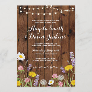 Wild Flowers Wedding Invitations Wood Lights