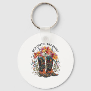 Wild Flowers - Wild Horses Cowgirl Boot Western Fl Keychain