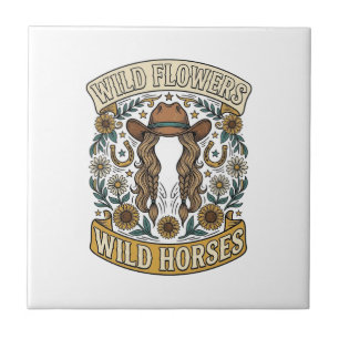 Wild Flowers Wild Horses Vintage Western Floral De Tile