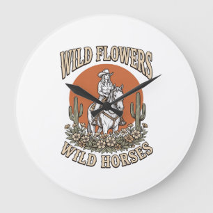 Wild Flowers Wild Horses Western Cowgirl Shirt Des Large Clock