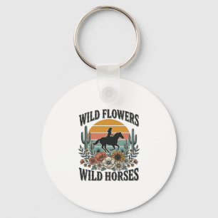Wild Flowers Wild Horses Western Floral Shirt Desi Keychain