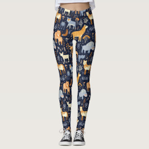 Wild Forest Animals Digital Paper Patterns Leggings