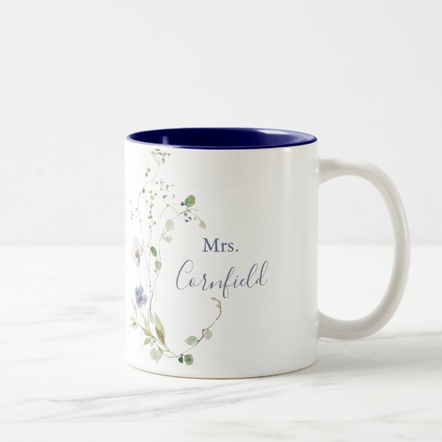 Wild Forest Floral Mrs Newlywed Bride    Two-Tone Coffee Mug (Right)