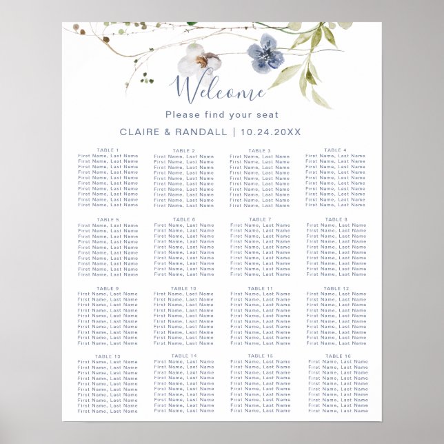 Wild Forest Floral Wedding Seating Chart (Front)