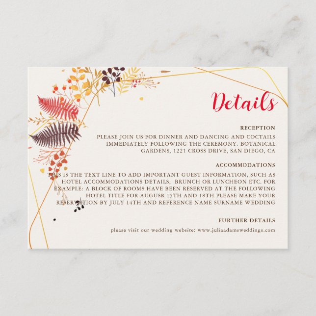 Wild Forest Flowers Fern Mushrooms Foliage Wedding Enclosure Card (Front)