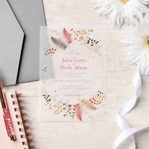 Wild Forest Flowers Fern Mushrooms Foliage Wedding Vellum Invitations