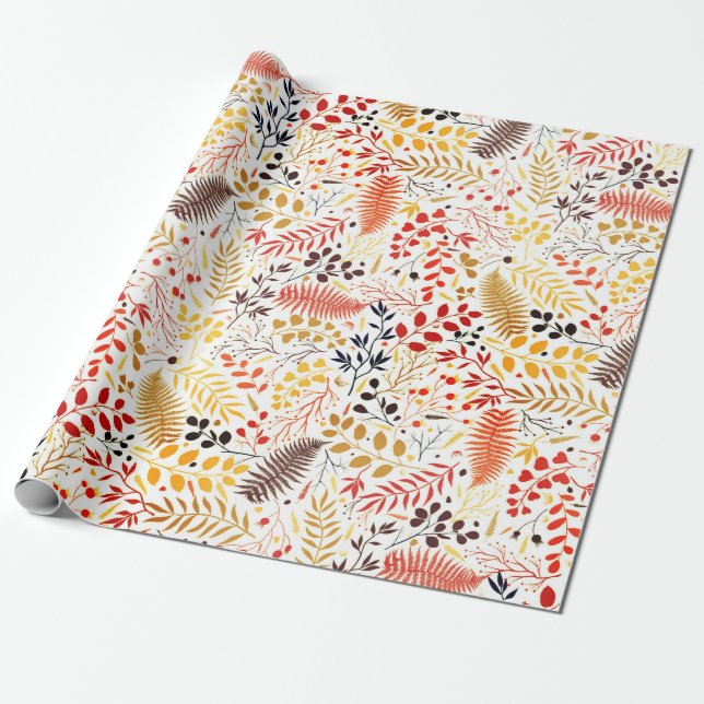 Wild Forest Flowers Fern Mushrooms Foliage Wedding Wrapping Paper (Unrolled)