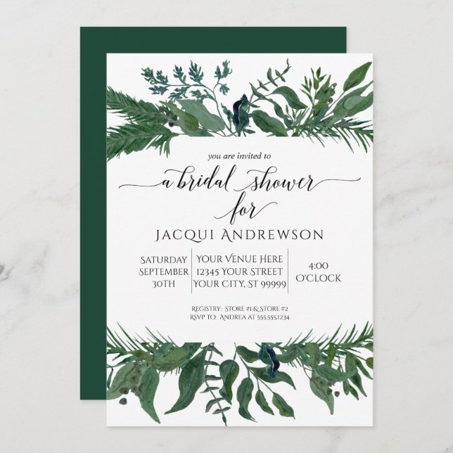 Wild Forest Foliage Leaf Border Bridal Shower Invitation (Front/Back)