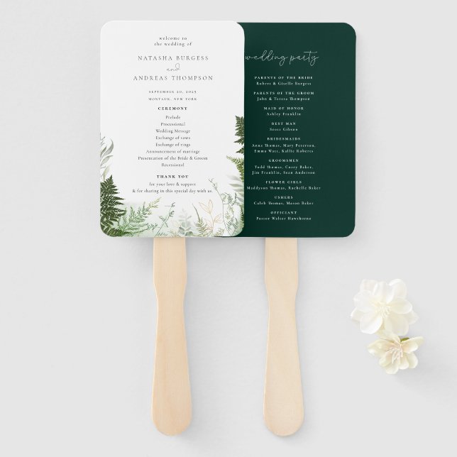 Wild Forest Foliage Wedding Program Hand Fan (Front and Back)