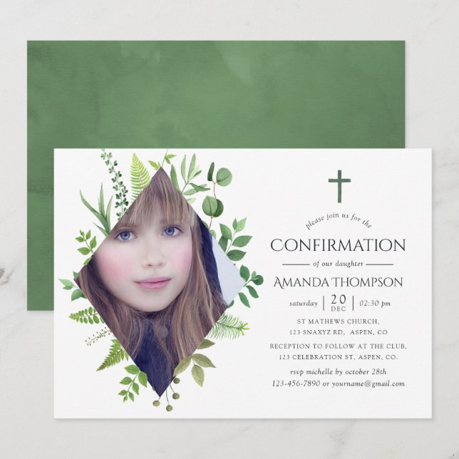 Wild Forest Greenery Confirmation Invitation (Front/Back)