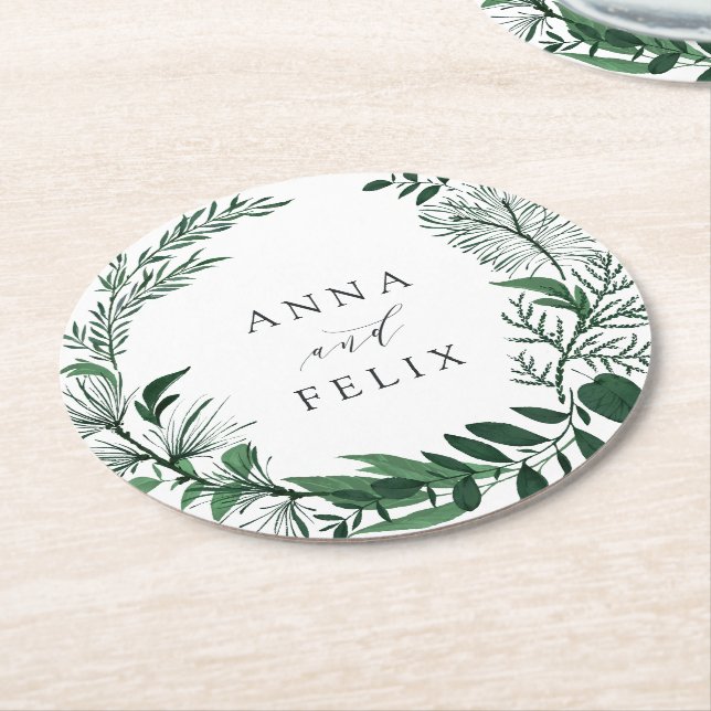 Wild Forest Personalized Wedding Round Paper Coaster (Angled)