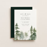 Wild Forest Pine Tree Photo Wedding Save The Date<br><div class="desc">Elegant watercolor forest pine tree scene,  wedding save the date card. Features,  single photo backing on coordinating green background.</div>