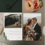 Wild Forest Pines Wedding Photo Thank You Card<br><div class="desc">Elegant Script Photo Overlay with watercolor pine trees,  wedding photo thank you card. Features,  template text lines for your names and personalized message.</div>