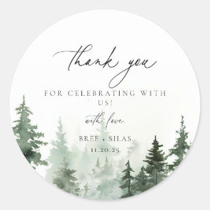 Wild Forest Pines Wedding Thank You Favour  Classic Round Sticker