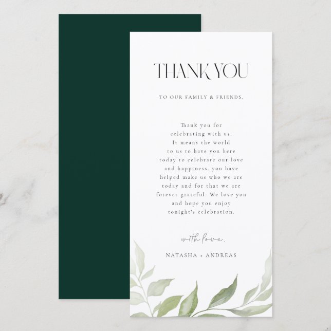 Wild Forest Wedding Reception Table Thank You Card (Front/Back)