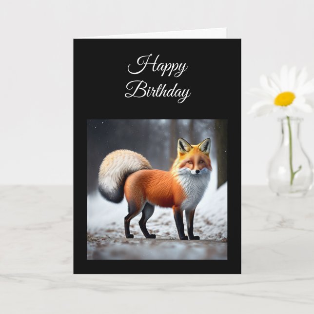 Wild Fox Personalize Birthday Folded Greeting Card (Small Plant)