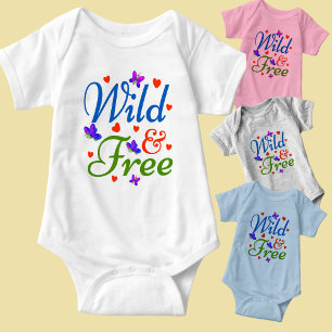 Wild & Free, Blue Green with Red Hearts,    Baby Bodysuit