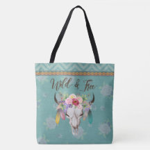 Wild & Free Boho Tote Bag (Faded Turquoise)