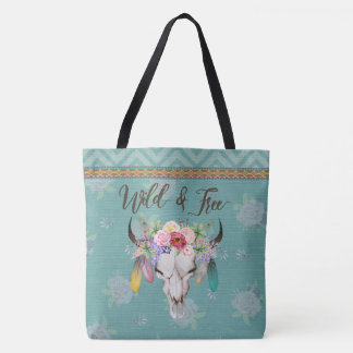 Wild & Free Boho Tote Bag (Faded Turquoise)