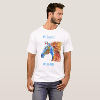 Wild & Free colorful horse  white T-Shirt