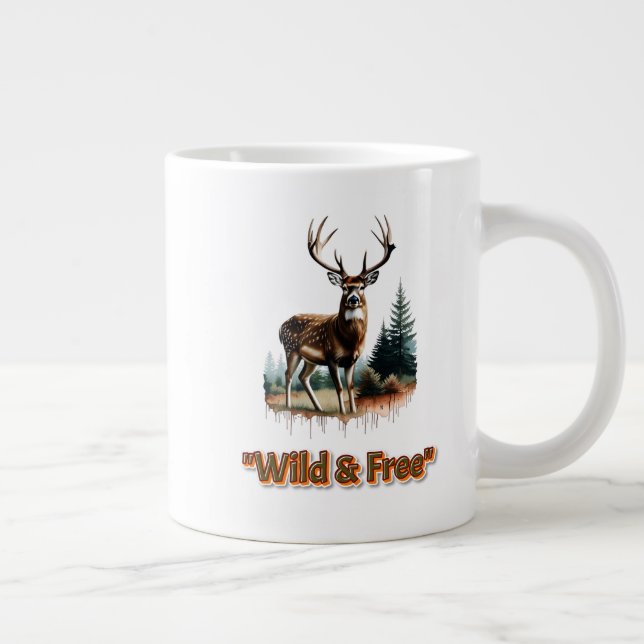 Wild & Free Deer Nature Graphic  Large Coffee Mug (Right)