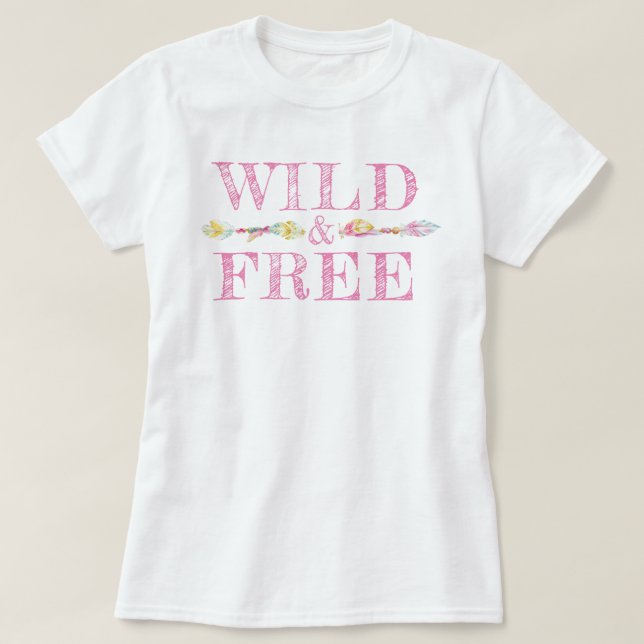 Wild & free feathers and beads boho slogan tee (Design Front)