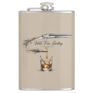 Wild ,Free Hunting Shotgun & Bullet to Bourbon Art Hip Flask