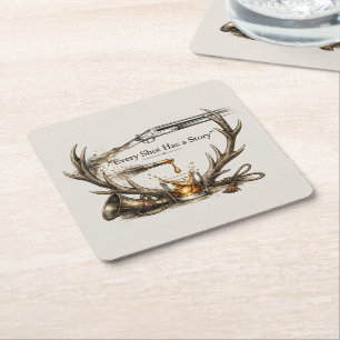 Wild ,Free Hunting Shotgun & Bullet to Bourbon Art Square Paper Coaster