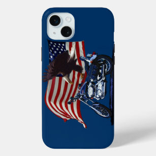 Wild & Free - Patriotic Eagle, Motorbike & US Flag iPhone 15 Mini Case