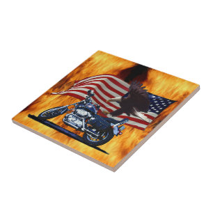 Wild & Free - Patriotic Eagle, Motorbike & US Flag Tile