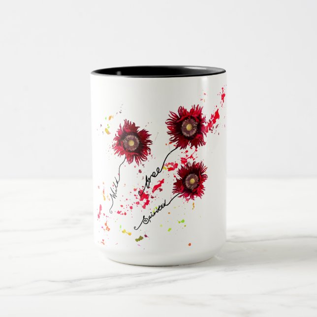 Wild Free Spirited poppies with paint splatter Mug (Center)