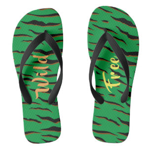 Wild & Free Tiger Stripes Yellow Orange & Green Flip Flops