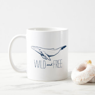 Wild & Free Whale Navy Blue Beach Ocean Coffee Mug