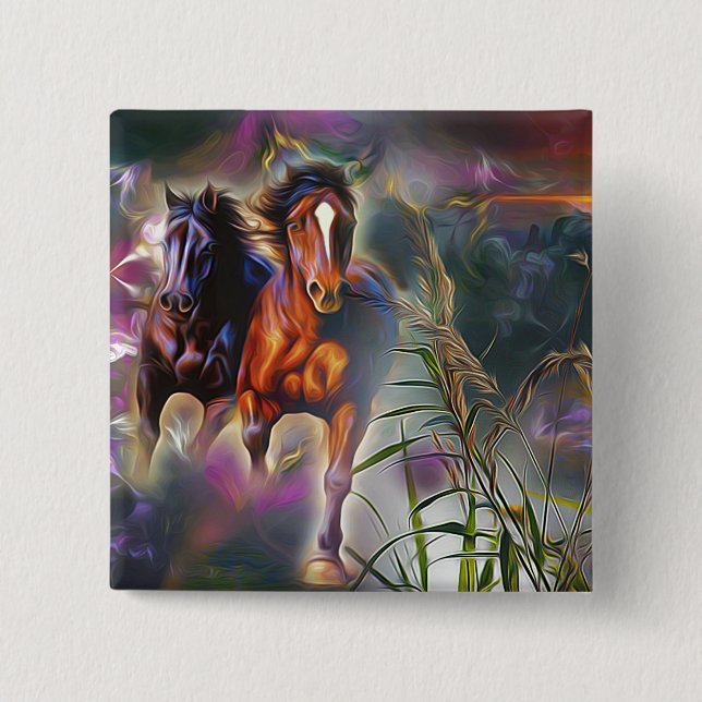 Wild gallop 2 inch square button (Front)