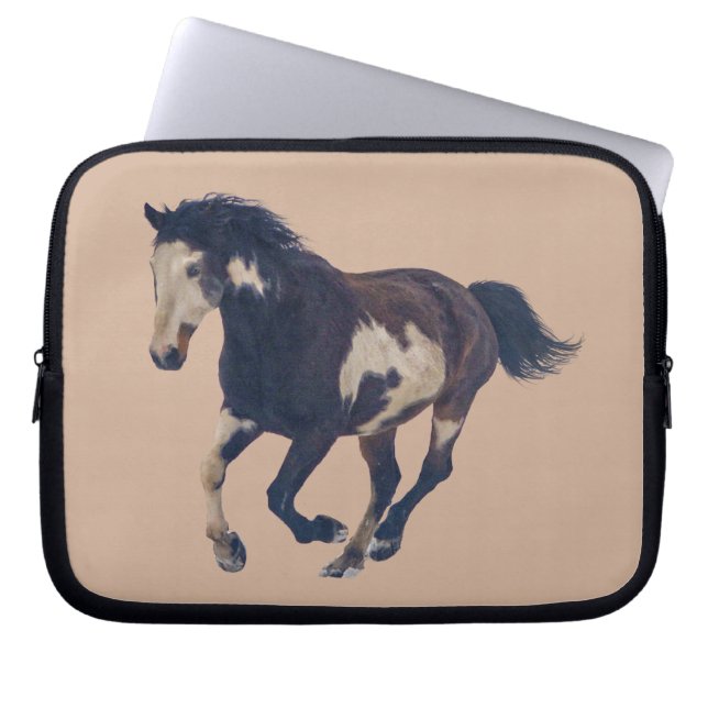 Wild Galloping Pinto American Paint Horse Laptop Sleeve (Front)